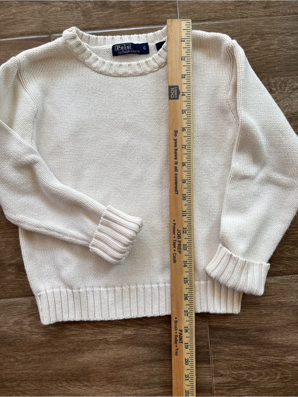 Boy’s Ralph Lauren Cream Crewneck Sweater with Pony Logo Size 5-6 Cotton
